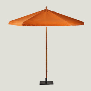 Orange garden parasol with white trim