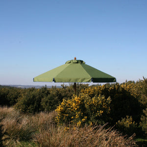 Olive green parasol with valance